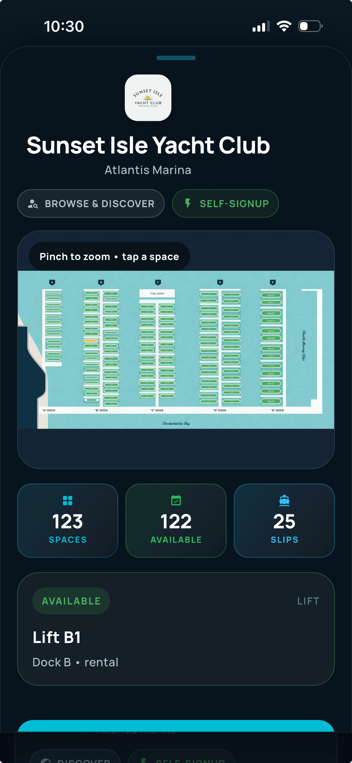 Atlantis Boater App marina detail screen