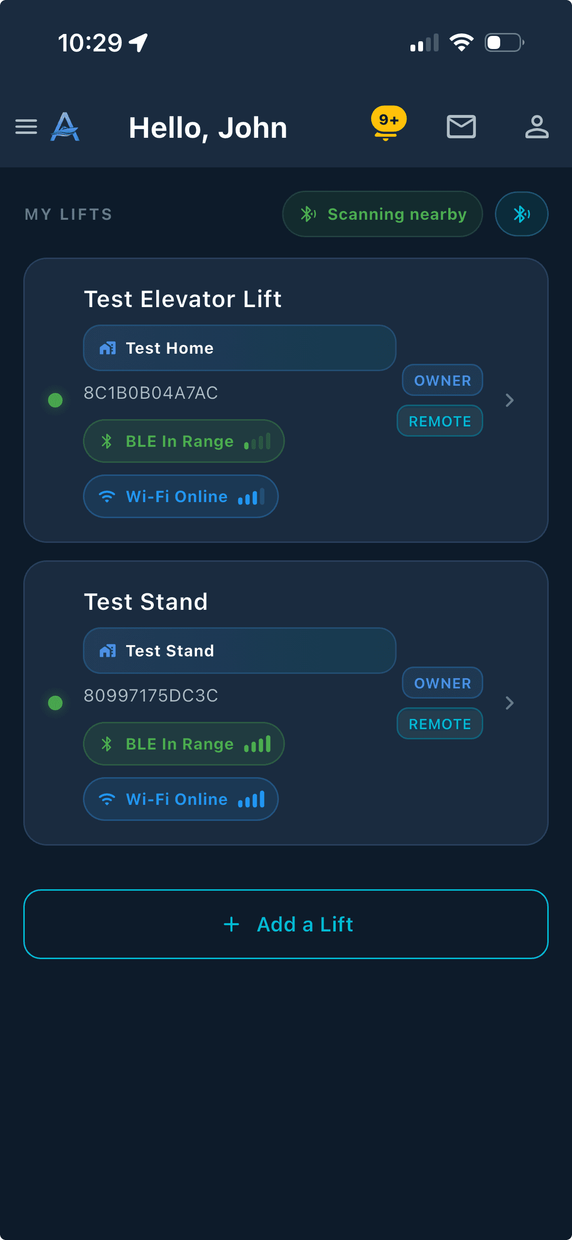 Atlantis Boater App showing assigned smart boat lifts